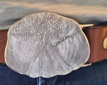 Tarpon Scale Belt: White Bronze Fly Fishing Buckle, Amish Leather