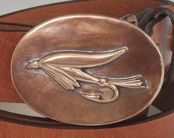 Fly Fishing Belt: Handmade Bronze Buckle, Chestnut Leather