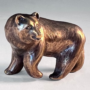 Miniature Bronze Bear Sculpture: Handmade American Brown Bear Art