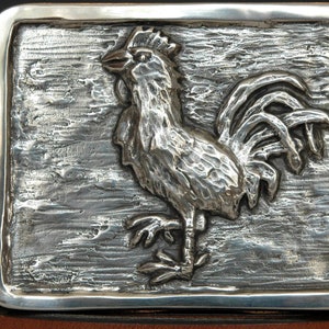 Handmade White Bronze Rooster Buckle: Sculptural Barnyard Art