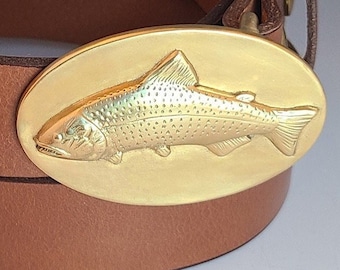 Golden Dorado Fly Fishing Belt: Handmade Bridle Leather, Brass Fish Buckle