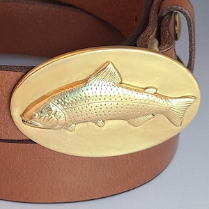 Fly Fishing Belt Golden Dorado Fish with Chestnut handmade bridle leather belt Fly Fishing Buckle, Fly Fishing Art, Argentina Fish, Fish Art