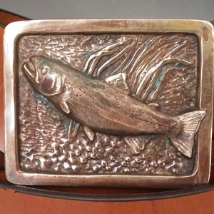Handmade Bronze Trout Buckle Belt: Fly Fishing Designer Leather Belt