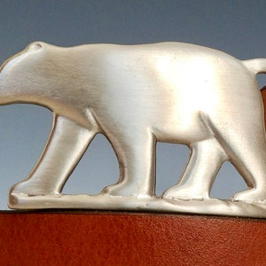 Handmade Polar Bear Belt: White Bronze Buckle, Chestnut Leather