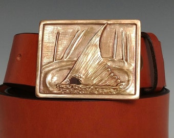 Handmade Redfish Tailing Buckle Belt: Bronze Fly Fishing Bridle Leather