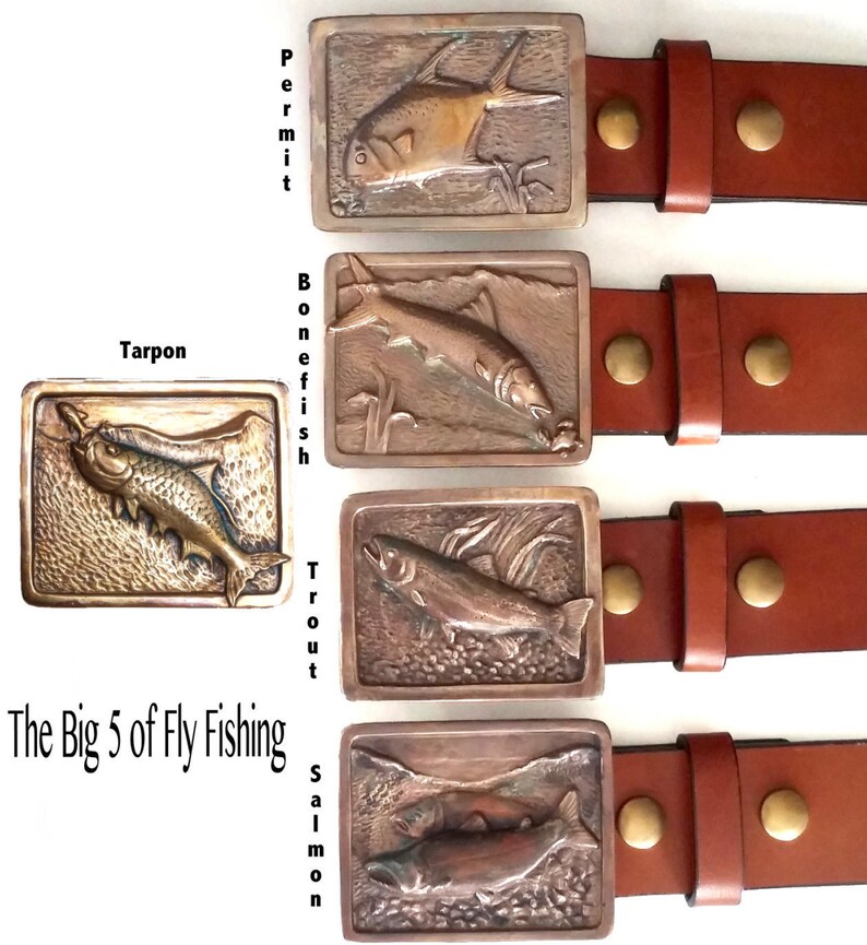 Men's Fly Fishing Belt COLLECTION, Bronze Fly Fishing Buckles, Sporting