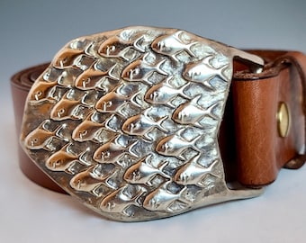 Handmade Permit Schoolie Fish White Bronze Belt Buckle: Fly Fishing Art