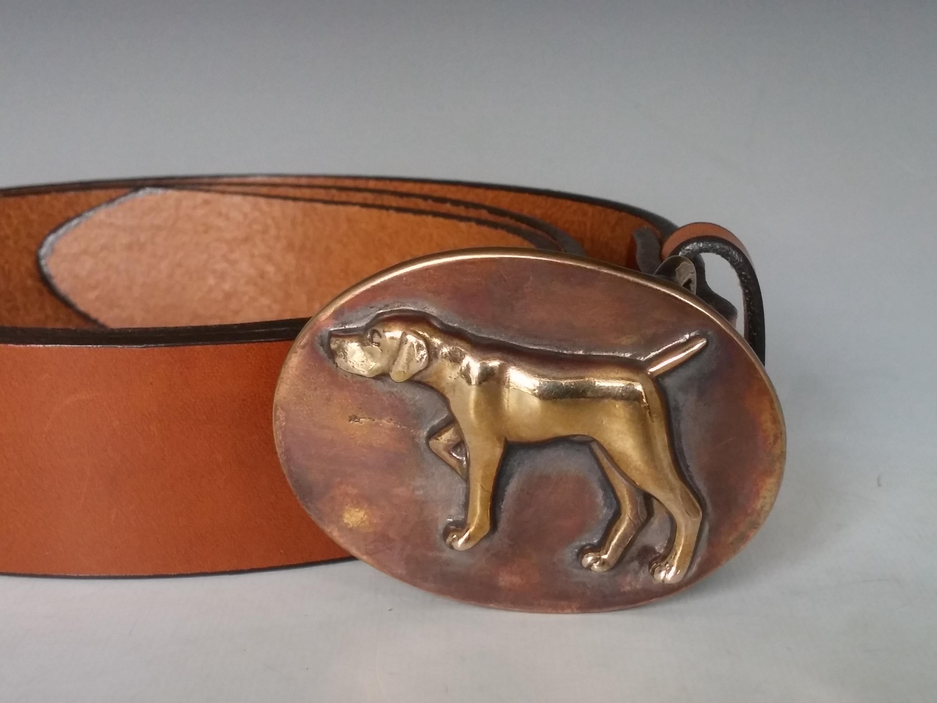 Vintage dog belt buckle ? Dog lover gift ❤️unique belt buckles dogs What a sweet vintage tweedy dog collar ! Pale pink biscuity  main image 3