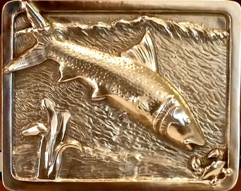 Handcrafted Bonefish Belt Buckle: Chestnut Leather Fly Fishing Belt