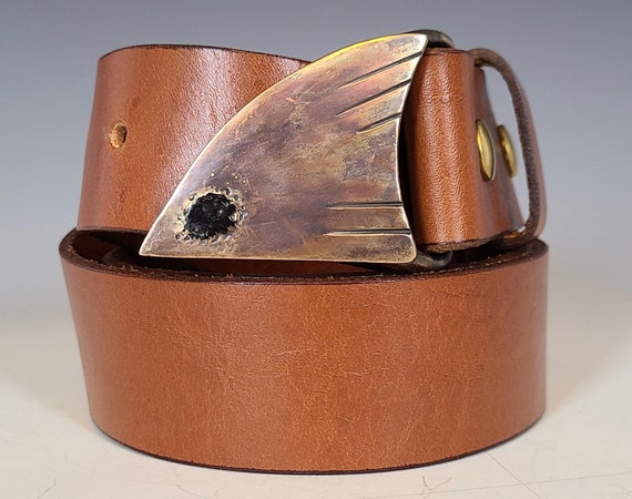 Handmade Redfish Spot Belt, Abstract Red Drum Fish Buckle with Chestnut Leather Belt, Fly Fishing Belt, Fly Fishing Buckle, Red Drum Art