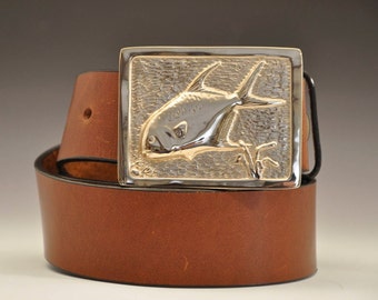 Hand Carved Permit Fish Belt Buckle: Fly Fishing Art