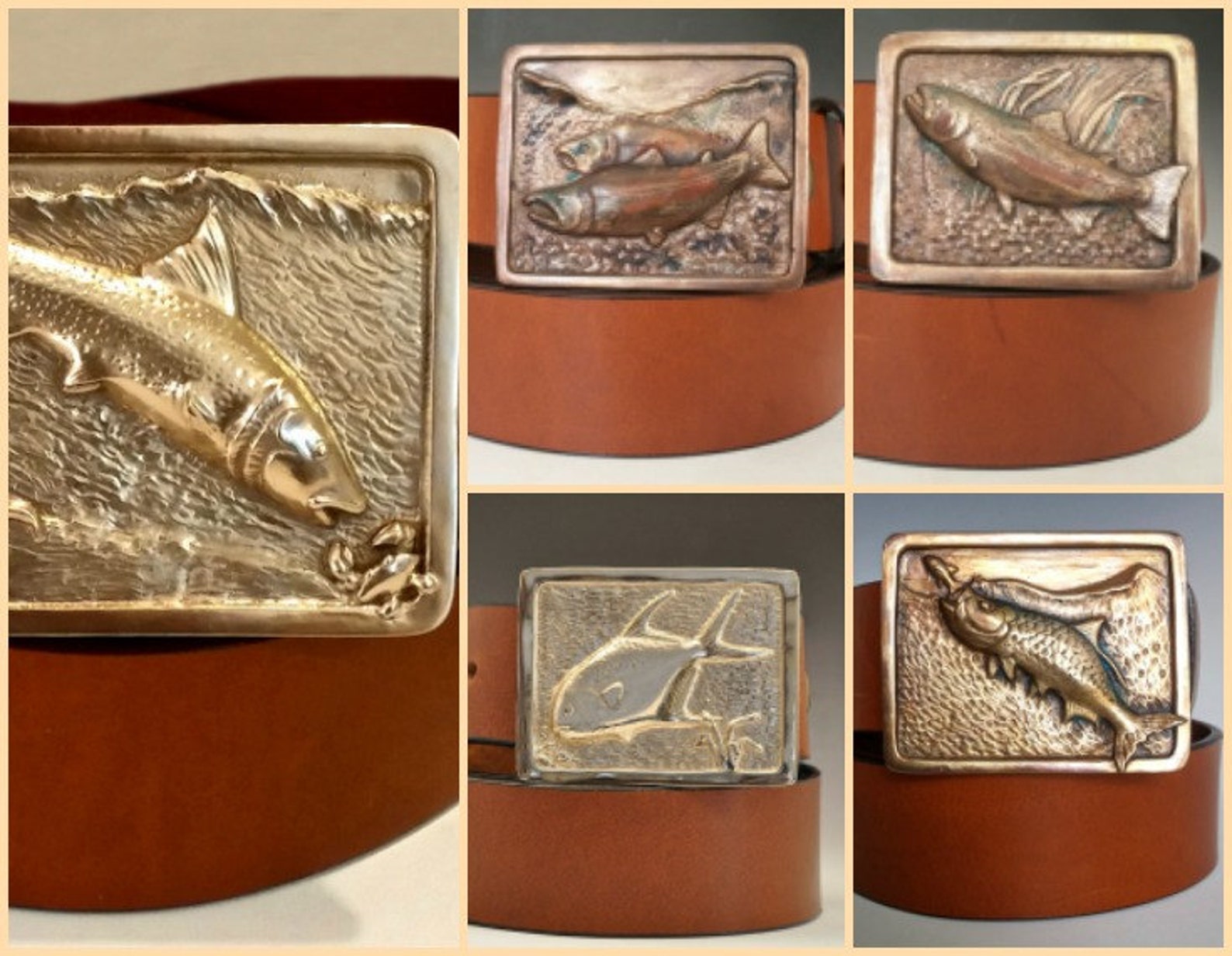 Men's Fly Fishing Belt COLLECTION, Bronze Fly Fishing Buckles, Sporting