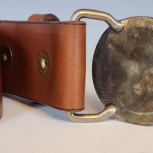 Handmade Tuna Tail Belt, Abstract Bronze Fish Buckle with Chestnut Leather Belt, Made in the USA, Art for Nature Belt, Luxury shops Fish Belt