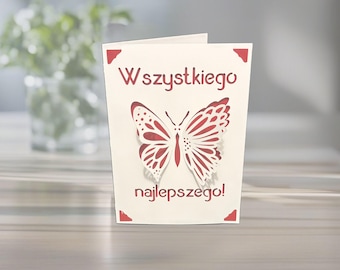 Polish Happy Birthday Card: Wszystkiego Najlepszego, Pop up Butterfly with Personalized Colors