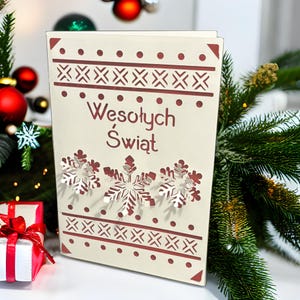 Polish Merry Christmas Card, Wesołych Świąt Card, Happy Holidays Card, 3D Snowflake, Handmade, Paper Cut, Polski Greeting Card