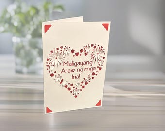 Filipino Tagalog Mother's Day Card: Maligayang Araw Ng Mga Ina, Floral, Papercut, Personalized Colors