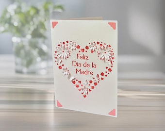 Spanish Mother's Day Card: Feliz dia de las Madres, Floral Heart Design, Personalized Colors