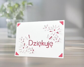 Polish Dziekuje Thank You Card: 3D FloralLaser Papercut  Greeting Card, Personalized Colors