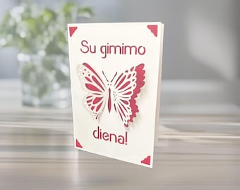 Lithuanian Happy Birthday Card Su Gimimo Diena: 3D Butterfly Pop Up Greeting Card