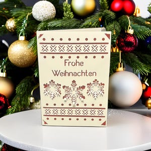 German Merry Christmas Card, Frohe Weihnachten, Holiday Card, 3D, Handmade, Paper Cut, Snowflakes, Winter, Greeting Card