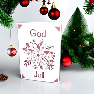 Scandinavian Merry Christmas Card, God Jul Swedish Norwegian Danish Holiday Card, 3D Handmade Paper Cut Modern Greeting Card