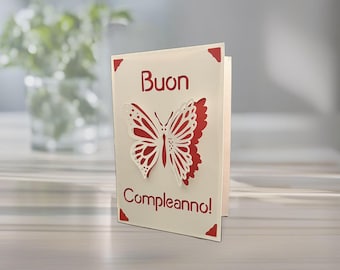 Italian Happy Birthday Card - Buon Compleanno, 3D Butterfly Pop Up Greeting Card, Personalized Colors