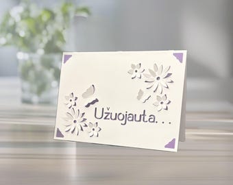 Lithuanian Sympathy Card: Uzuojauta, 3D Flowers & Butterflies with Personalized Colors