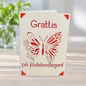 Swedish Birthday Card, Grattis Pa Fodelsedagen 3D Butterfly Card, Papercut, Personalized Colors