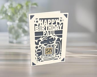 Personalized Beer Mug Milestone Birthday Card: 21st 30th 40th 50th 60th 70th 80th 90th With Any Name
