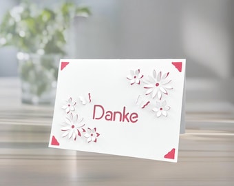 German Danke Thank You Card: 3D Floral Design with Personalized Colors