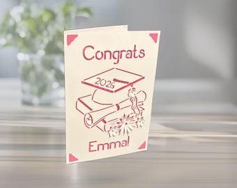 Personalized Congrats Grad Graduation Card 2026 with Any Name, Custom Card for High School Senior College University Graduate, Papercut