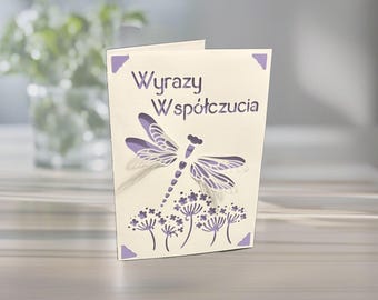 Polish Sympathy Card: Wyrazy Wspolczucia for Grieving and Loss - Dragonfly Floral Design, Personalized Colors
