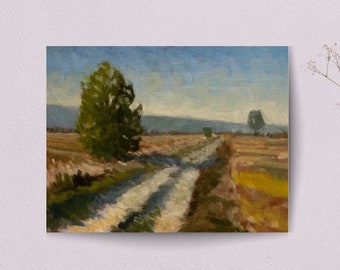 Original Italian Landscape Oil Painting, Tuscany Country Road with Tree, Impressionist Italy Countryside Art, Umbria Wall Art