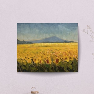 Original italienische Landschaftsölgemälde, impressionistische Sonnenblumenfeldkunst, Toskana Landschaftswandkunst, Feld der Sonnenblumenkunst Bild 1