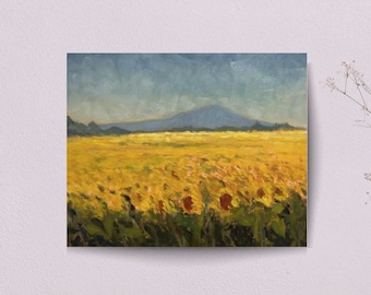 Original Italian Landscape oil painting, impressionist sunflower field art, Tuscany countryside wall art, Field of sunflowers art
