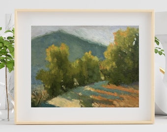 Original Italian Landscape Oil Painting, Tuscany Country Road with Hills and Trees, Impressionist Italy Countryside Art, Umbria Wall Art