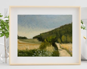 Original Italian Landscape Oil Painting, Tuscany Country Road with Hills, Impressionist Italy Countryside Art, Umbria Wall Art