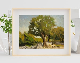 Original Italian Landscape Oil Painting of Oak Tree, Tuscany Wall Art, Impressionist Italy Countryside Art, Umbria Wall Art