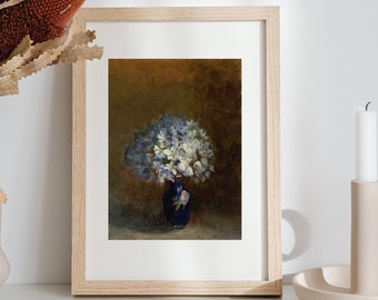 White Flowers in blue vase Still Life oil painting, original OOAK floral art, white flower wall art, minimalism home decor