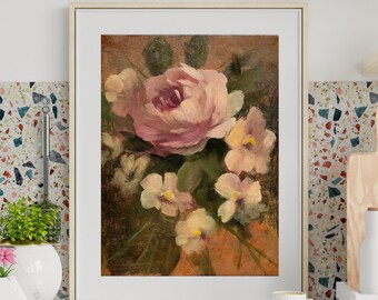 Original Impressionist Pink Roses Flower Oil Painting on Canvas, Floral Painting, Modern Art, Bedroom Wall Art