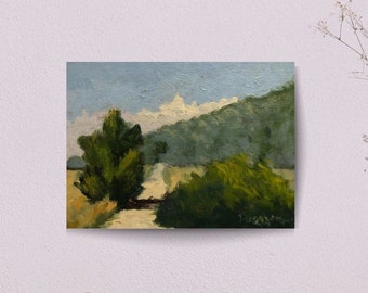 Original Italian Landscape Oil Painting, Tuscany Country Road with Tree, Impressionist Italy Countryside Art, Umbria Wall Art