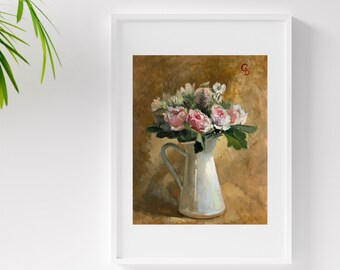 Original Pink Peonies in Vase Oil Painting on Canvas Board, Impressionist Painting Pink Flower Blossom Art, Contemporary Home Decor Idea