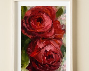 Original Red Roses Abstract Flower Oil Painting Textured Painting Contemporary Modern Home Decor