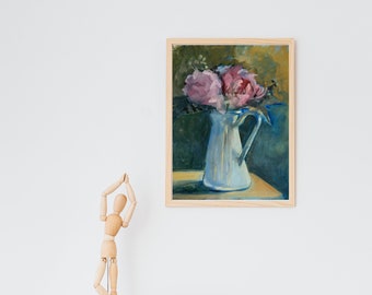 Original Pink Peonies in Vase Oil Painting on Canvas Board, Impressionist Painting Pink Flower Blossom Art, Contemporary Home Decor Idea