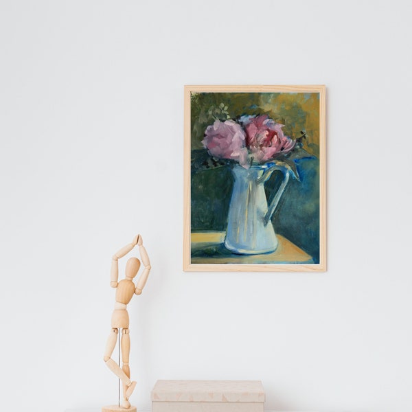 Original Pink Peonies in Vase Oil Painting on Canvas Board, Impressionist Painting Pink Flower Blossom Art, Contemporary Home Decor Idea