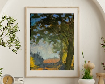 Original Italian Landscape Oil Painting, Tuscany Country Road with Tree, Impressionist Italy Countryside Art, Umbria Wall Art