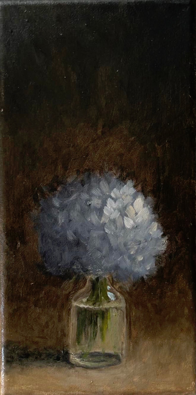 White Flowers in blue vase Still Life oil painting, original OOAK floral art, white flower wall art, minimalism home decor image 2
