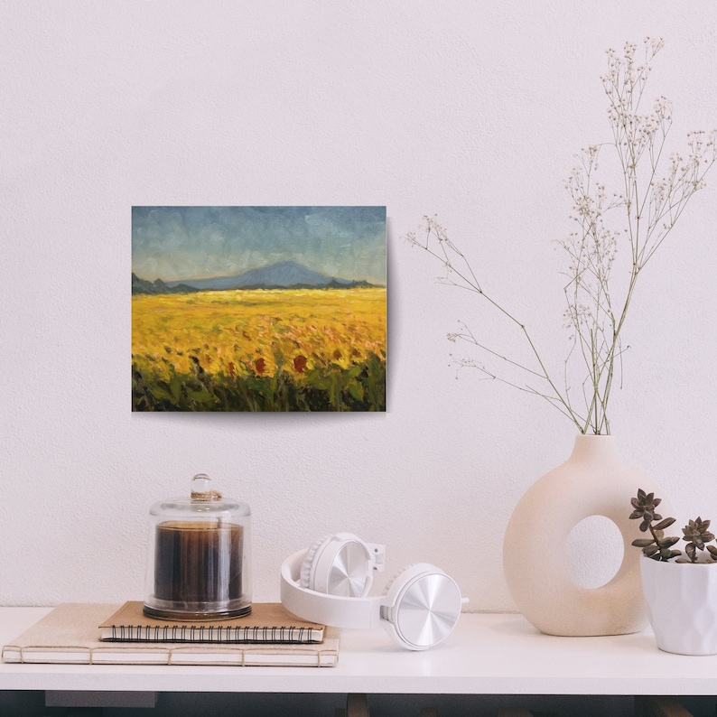 Original italienische Landschaftsölgemälde, impressionistische Sonnenblumenfeldkunst, Toskana Landschaftswandkunst, Feld der Sonnenblumenkunst Bild 1