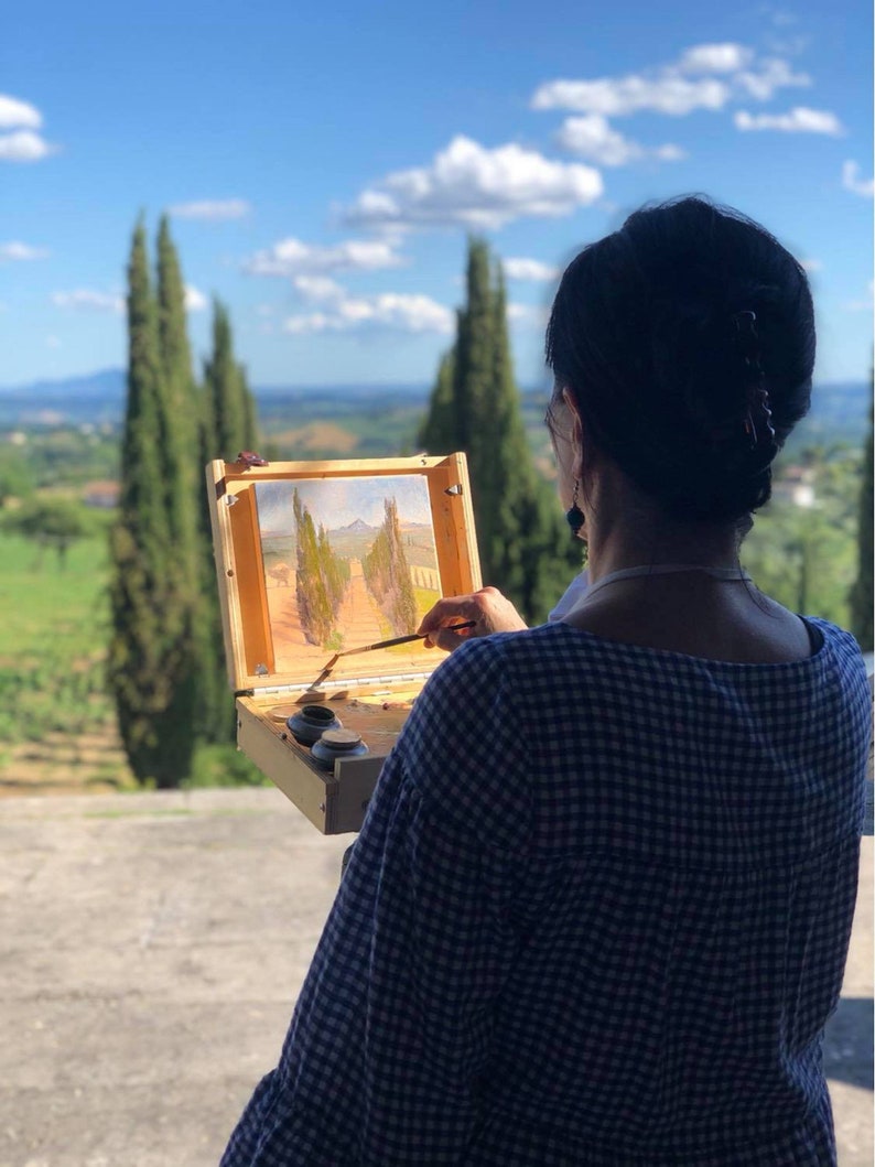 Original italienische Landschaftsölgemälde, impressionistische Sonnenblumenfeldkunst, Toskana Landschaftswandkunst, Feld der Sonnenblumenkunst Bild 4