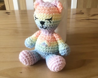 Rainbow teddy bear, Amigurumi crochet, new baby gift, baby shower